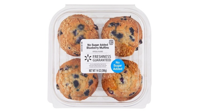 Clamshell package of four blueberry muffins