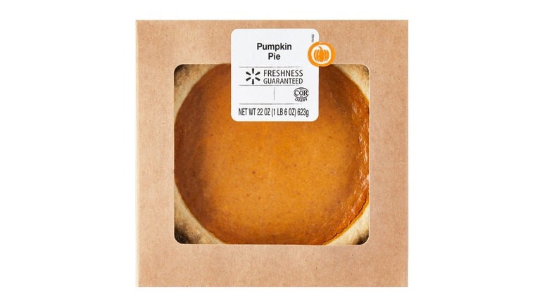 Pumpkin pie in cardboard box with window