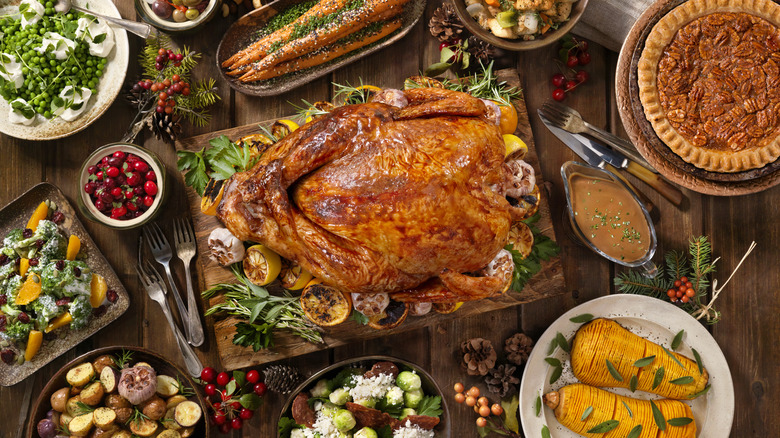 Thanksgiving dinner on table