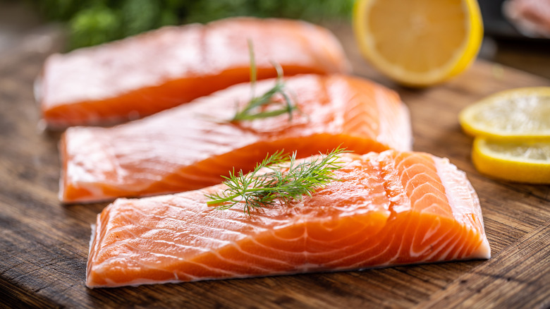 Fresh salmon on table