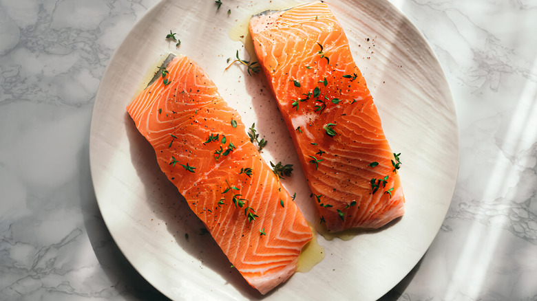 Salmon filets on plate