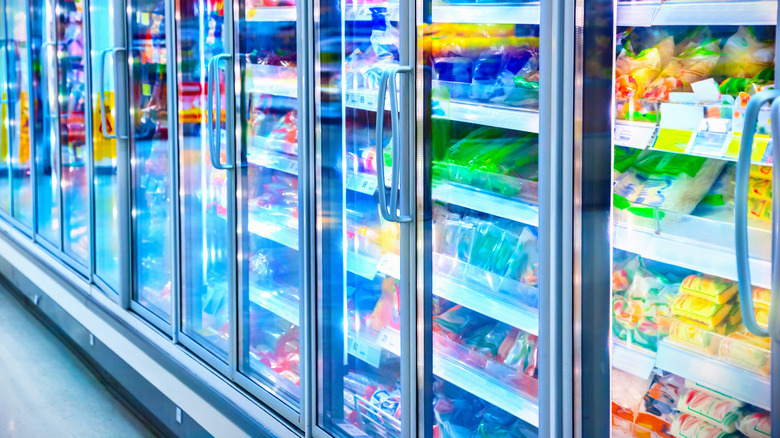 refrigerator aisle of grocery store