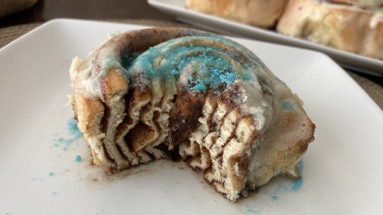 sliced Cinnabon with Warhead candy