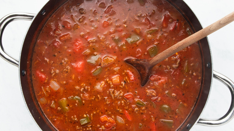 stuffed pepper soup in soup pot