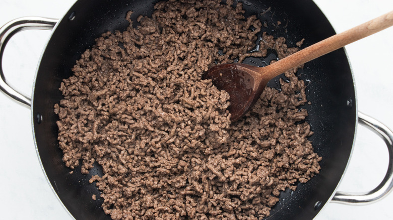 ground beef in a skillet