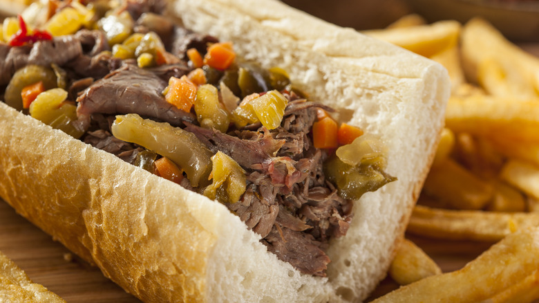 Italian beef sandwich with fries