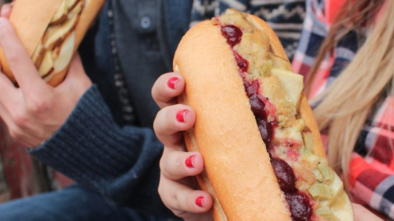 Person holds Wawa Gobbler sandwich