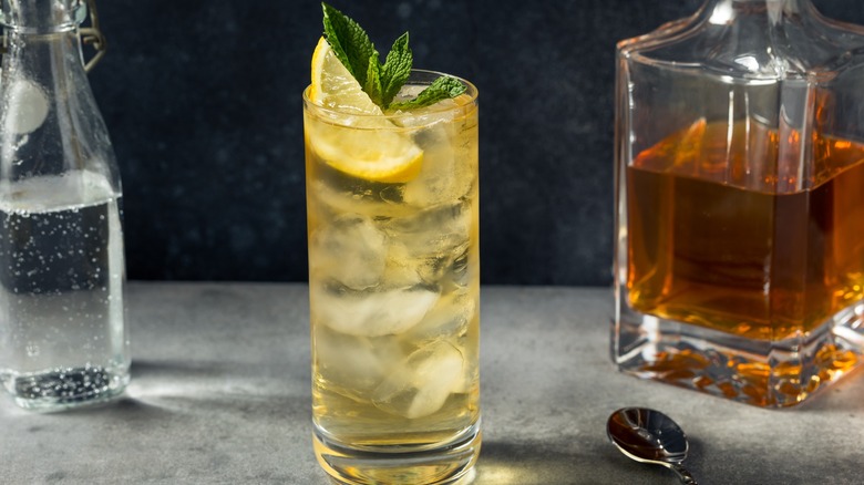 green tea whiskey highball cocktail