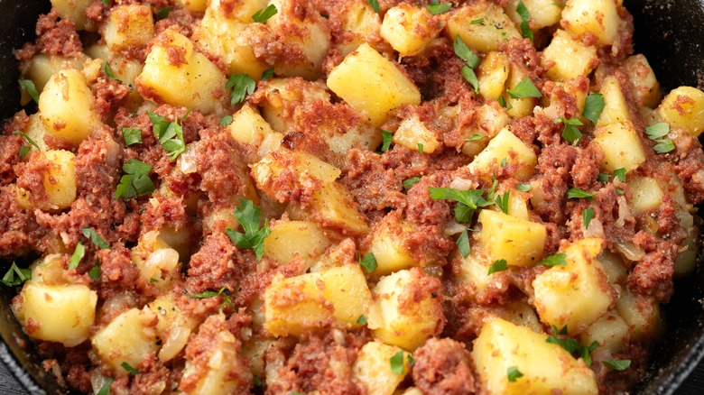 corned beef hash in pan