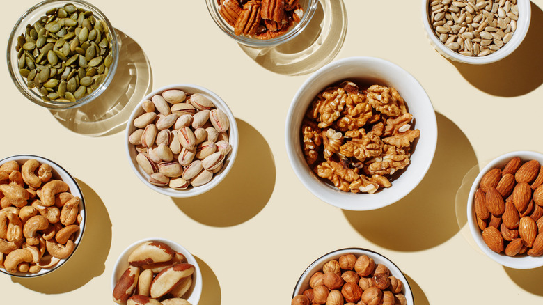 various nuts and seed bowls