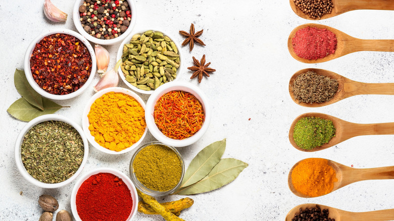 various herbs and spices