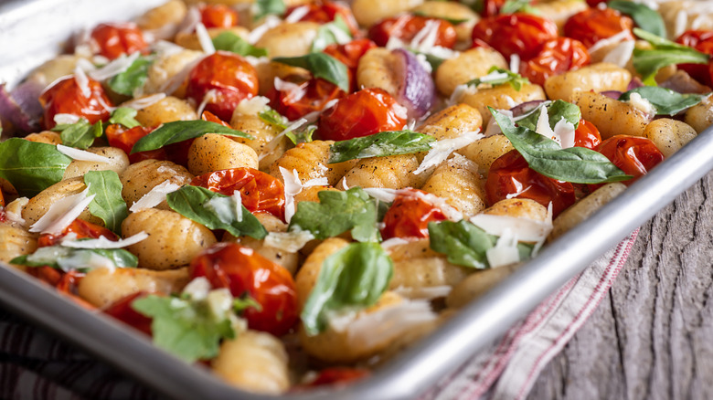 baked gnocchi and tomatoes