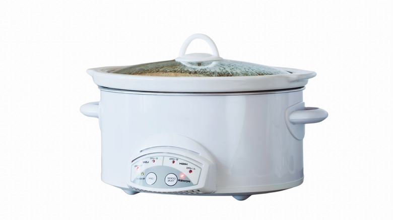 A white slow cooker