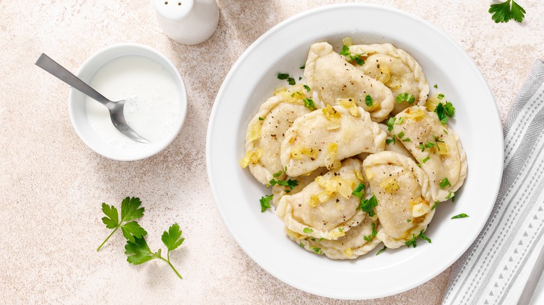 pierogi with sour cream