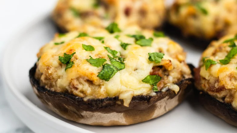 cheesy stuffed mushroom closeup