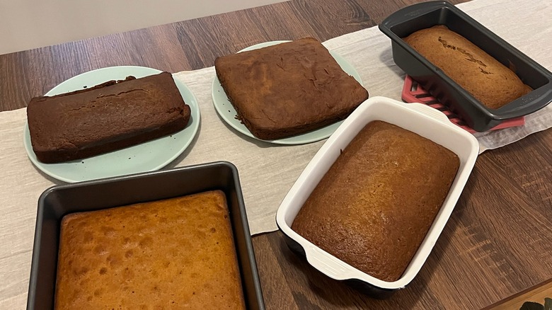 various pumpkin breads on table