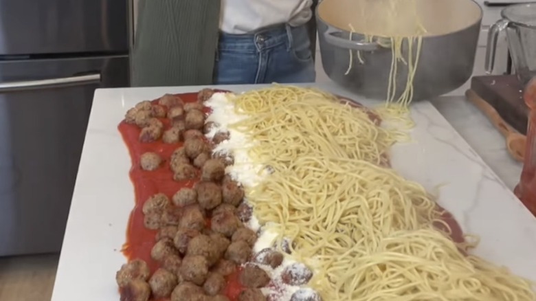 A still from the spaghetti countertop video