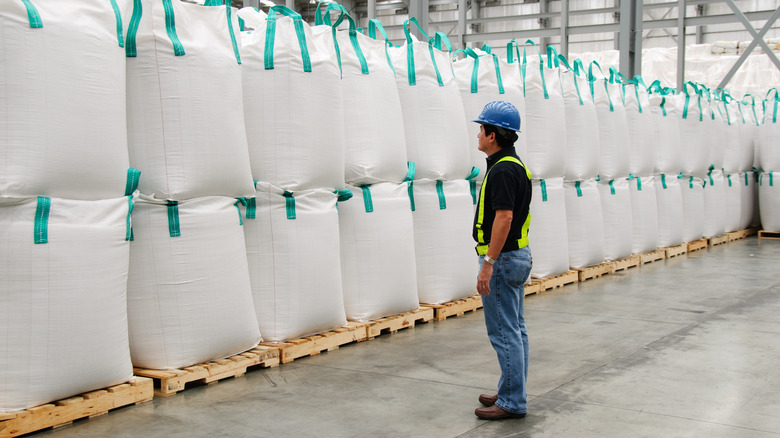 Packs of sugar in a factory