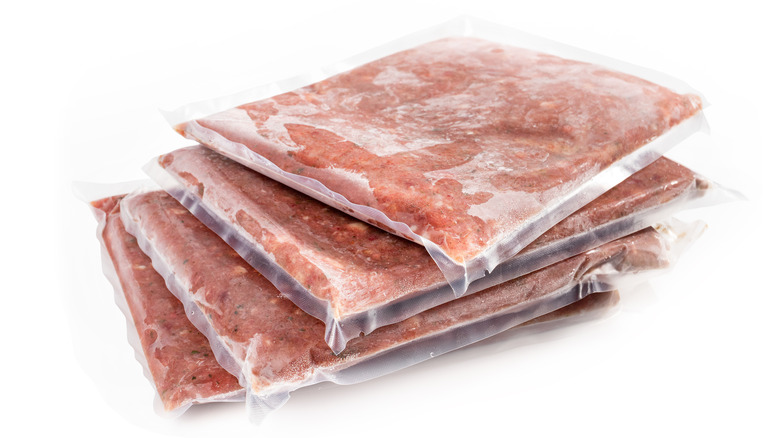 Packages of frozen meat