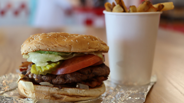 Five Guys burger with premium ingredients