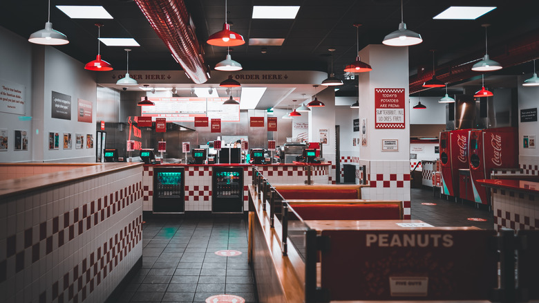 View of inside of Five Guys location