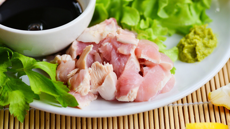 Raw chicken sashimi