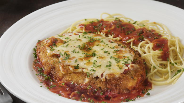 Crispy chicken Parmesan spaghetti