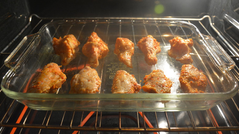 seasoned wings baking in oven