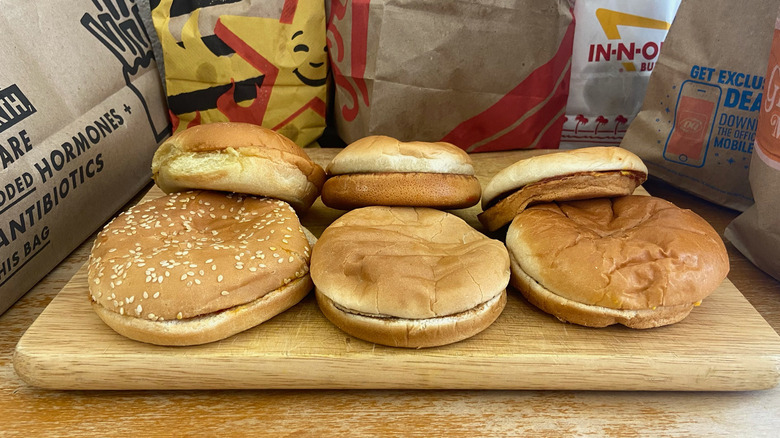 Hamburger buns with paper bags