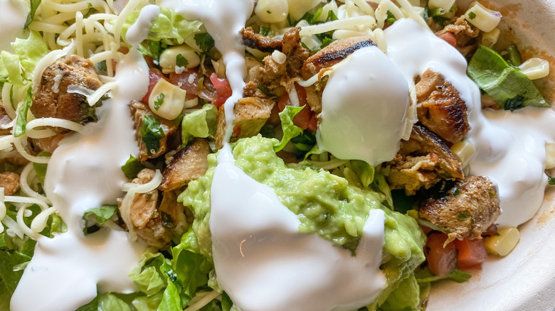 close-up of pollo asado bowl