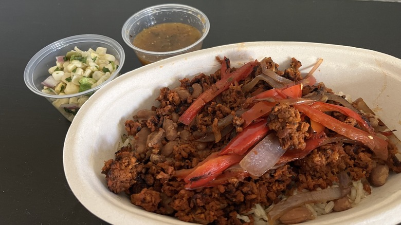 chorizo bowl with salsas