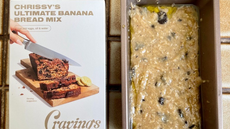 banana bread mix in pan