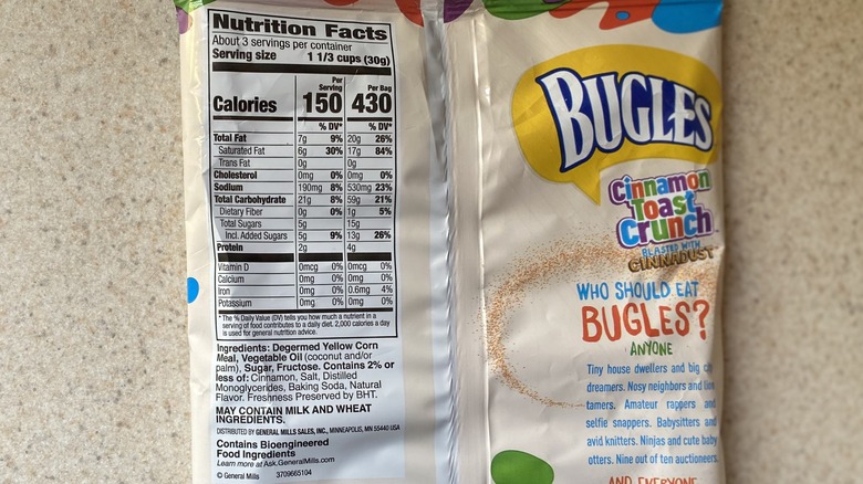 Back label of Bugles packages