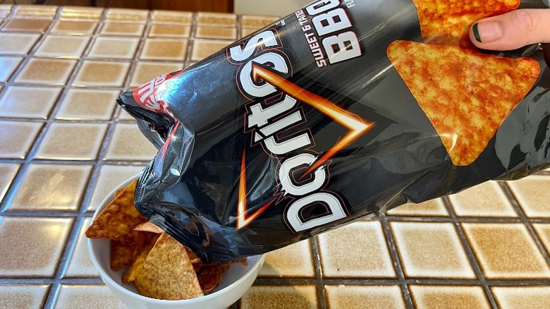 Doritos Sweet & Tangy BBQ chips poured in bowl