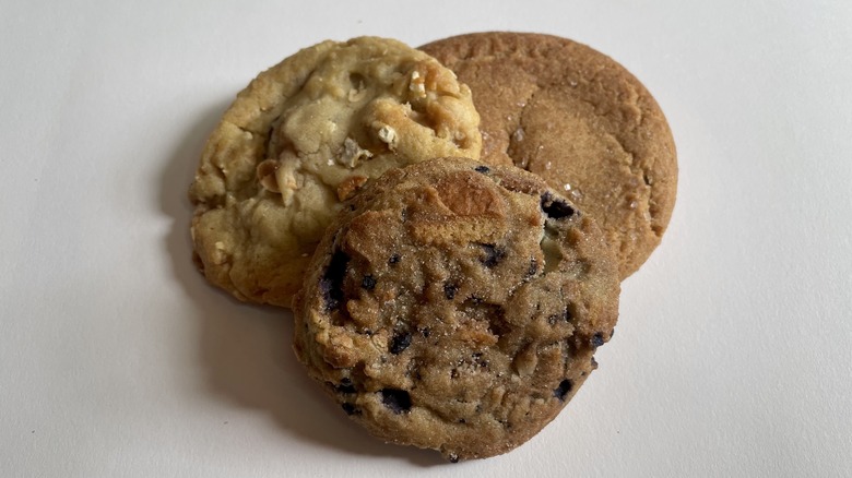 Three cookies on white background