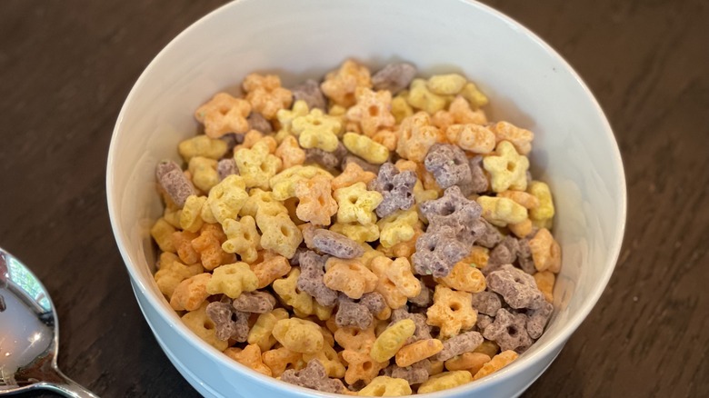 dry cereal in a white bowl