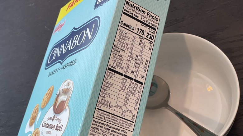 nutrition info on a box