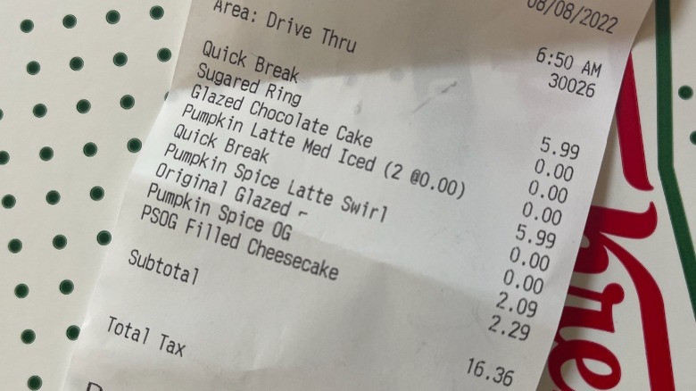 krispy kreme receipt