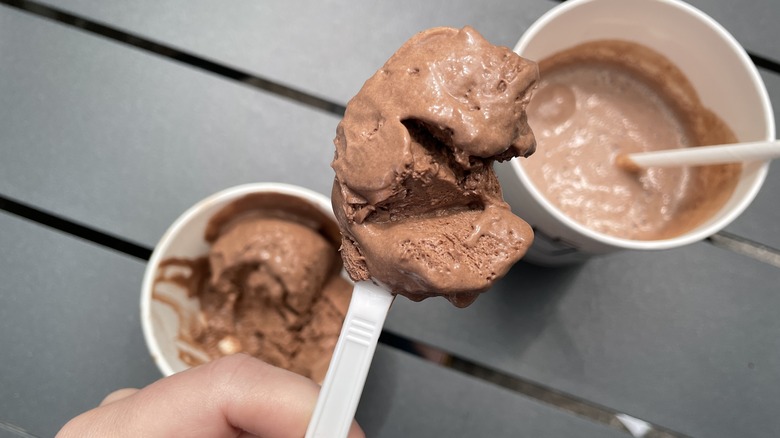 a tate of the new plant-based chocolate frozen custard and milkshake from shake shack