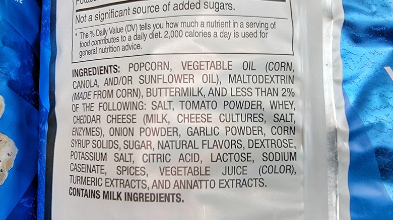 Cool Ranch popcorn ingredients label