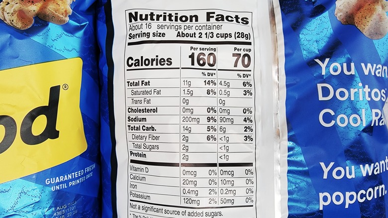 cool ranch popcorn nutrition label