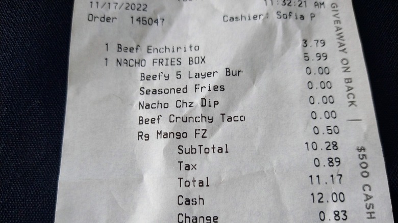 Taco Bell receipt