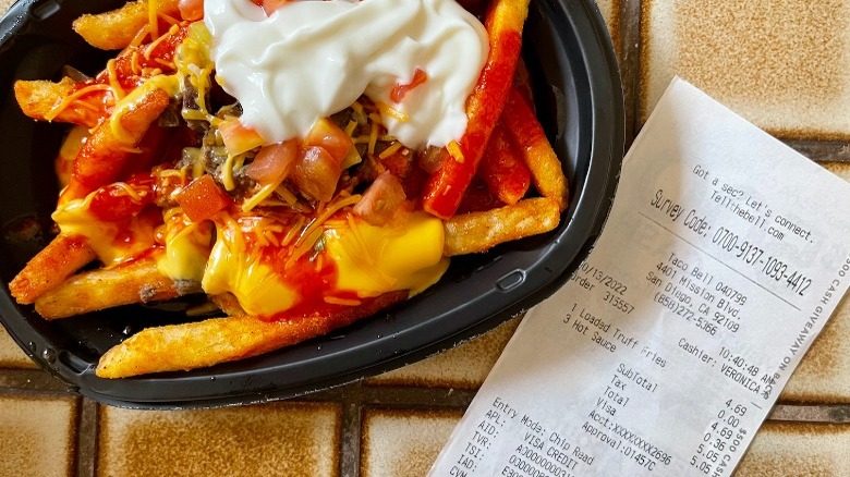 loaded nacho fries and receipt