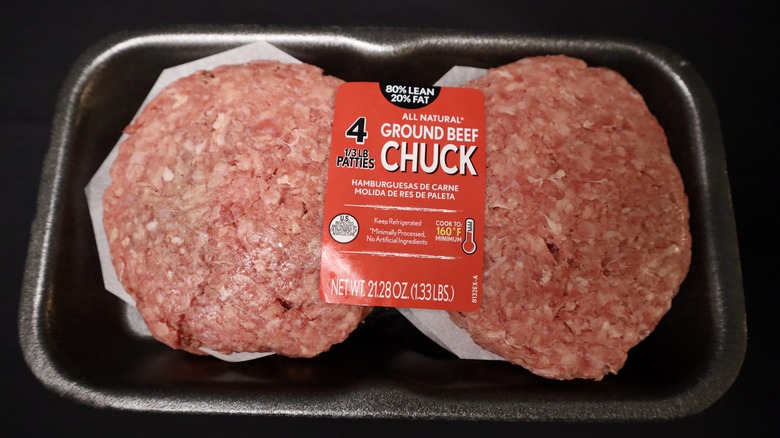 package of uncooked beef burger patties