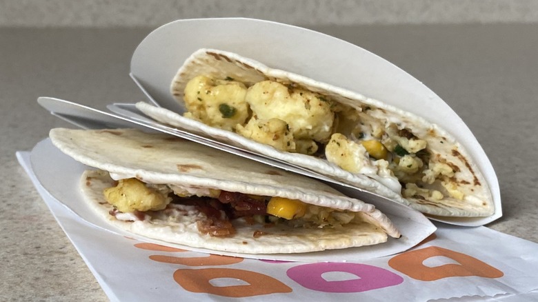 Both Dunkin' Breakfast Tacos stacked