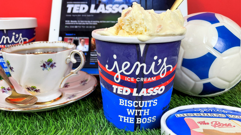 A pint of Jeni's ice cream Ted Lasso Biscuits with the Boss