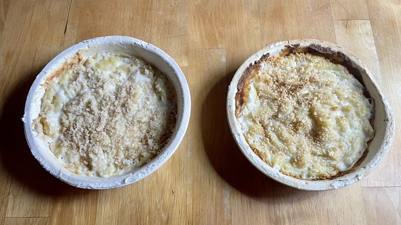 Two bowls of mac and cheese side by side