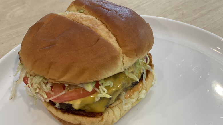 arby's waygu burger on plate