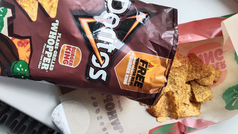 Burger king Flame Grilled Whopper Doritos packet and chip