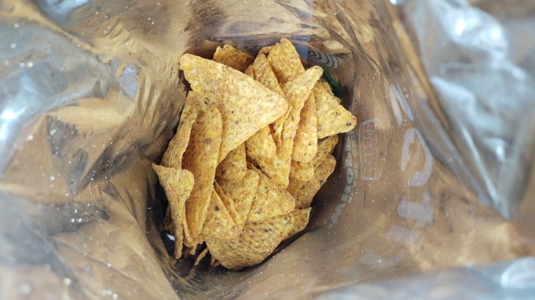 POV inside a bag of Burger king Flame Grilled Whopper Doritos 